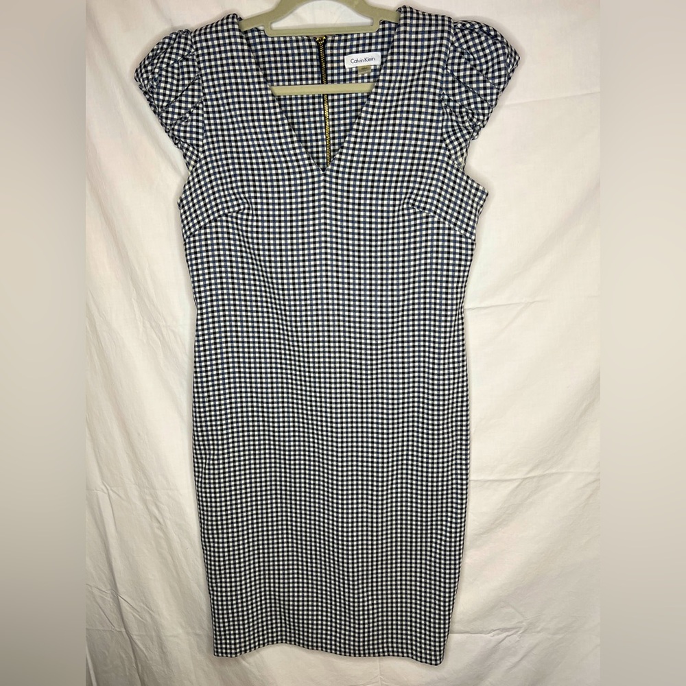 Calvin Klein gingham midi dress with cap sleeves size 13